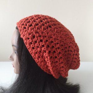 SALE! Serenity and Luxe | Clay Orange Crochet Slouch Rasta Boho Beanie | SMALL